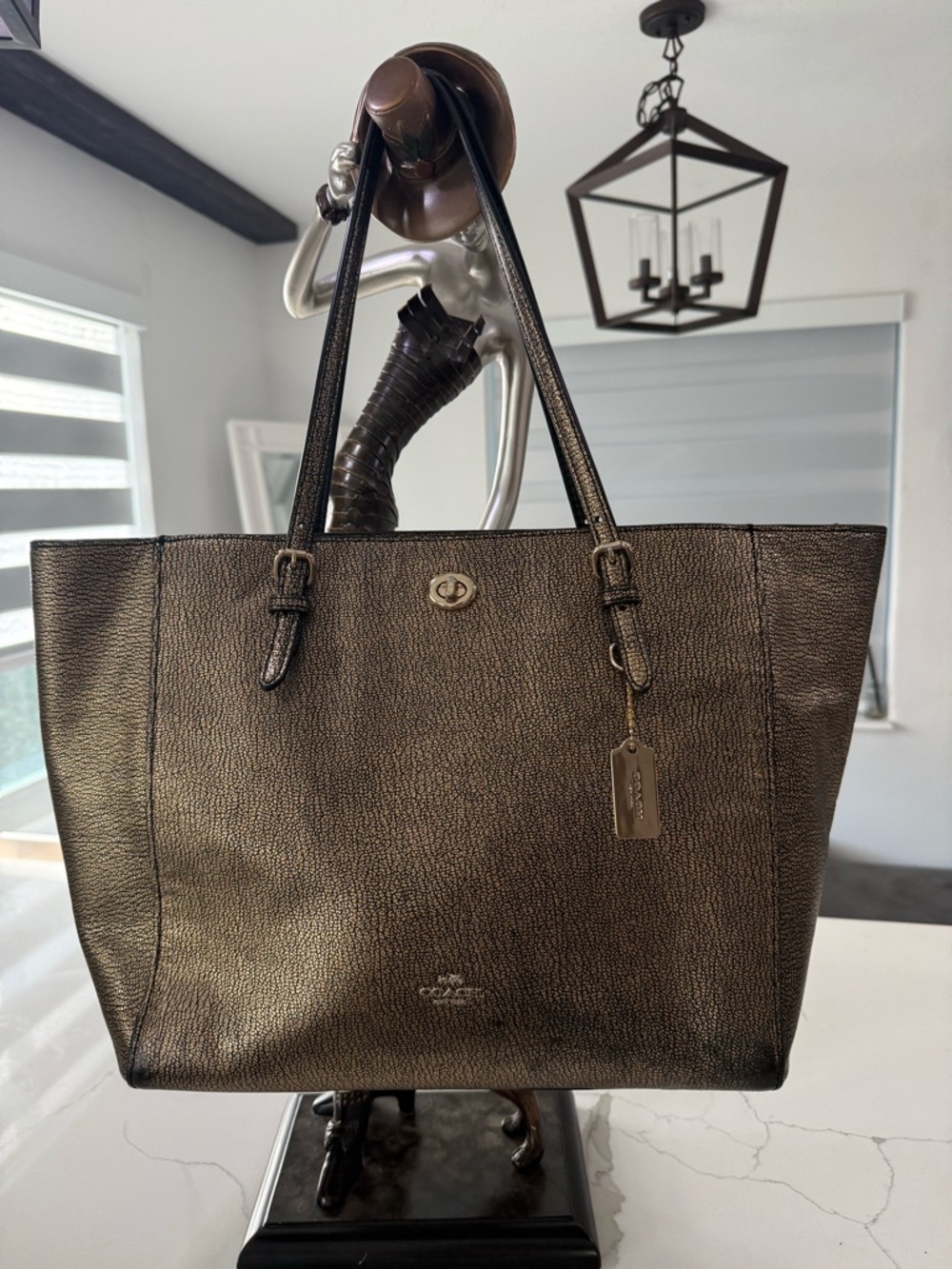 Coach Metallic Bronze Leather Tote in Dark Bronze